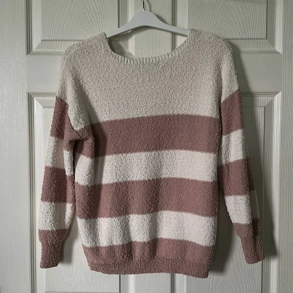 KNOX ROSE Pink/Cream V-Neck Sweater Size Small NC0145